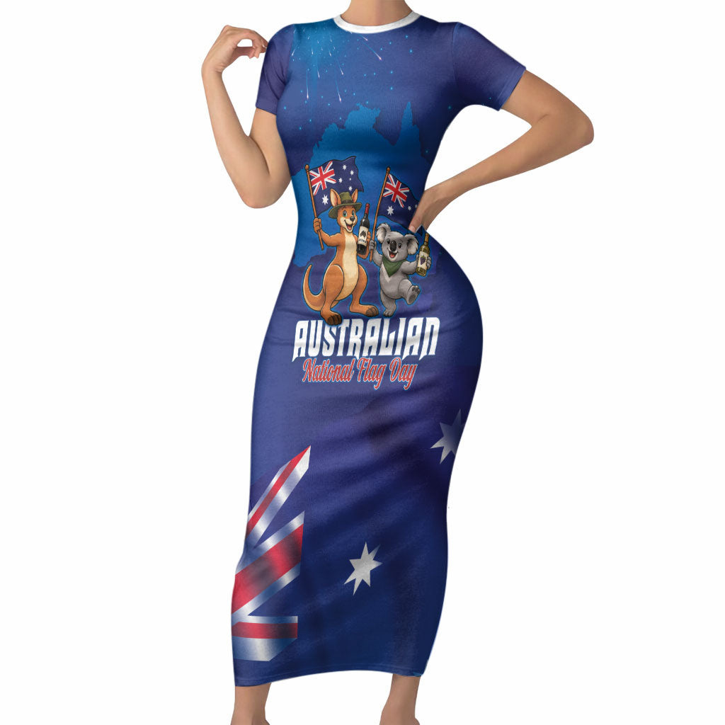 Australian National Flag Day Personalised Short Sleeve Bodycon Dress Funny Kangaroo Koala Aussie Proud