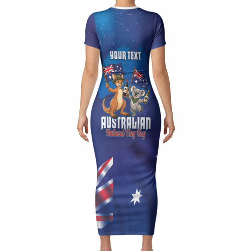 Australian National Flag Day Personalised Short Sleeve Bodycon Dress Funny Kangaroo Koala Aussie Proud