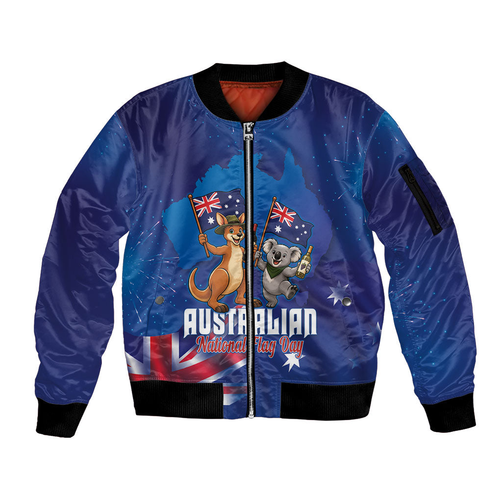 Australian National Flag Day Personalised Sleeve Zip Bomber Jacket Funny Kangaroo Koala Aussie Proud