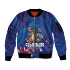 Australian National Flag Day Personalised Sleeve Zip Bomber Jacket Funny Kangaroo Koala Aussie Proud