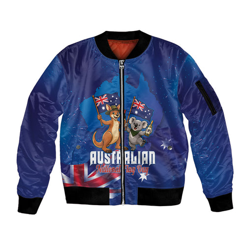 Australian National Flag Day Personalised Sleeve Zip Bomber Jacket Funny Kangaroo Koala Aussie Proud