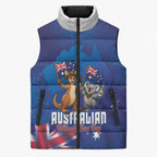 Australian National Flag Day Personalised Sleeveless Puffer Jacket Funny Kangaroo Koala Aussie Proud