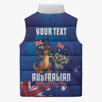 Australian National Flag Day Personalised Sleeveless Puffer Jacket Funny Kangaroo Koala Aussie Proud