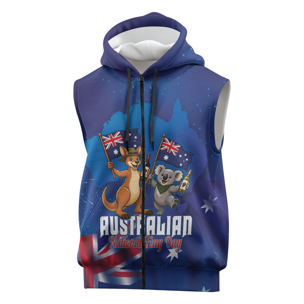 Australian National Flag Day Personalised Sleeveless Zip Hoodie Funny Kangaroo Koala Aussie Proud