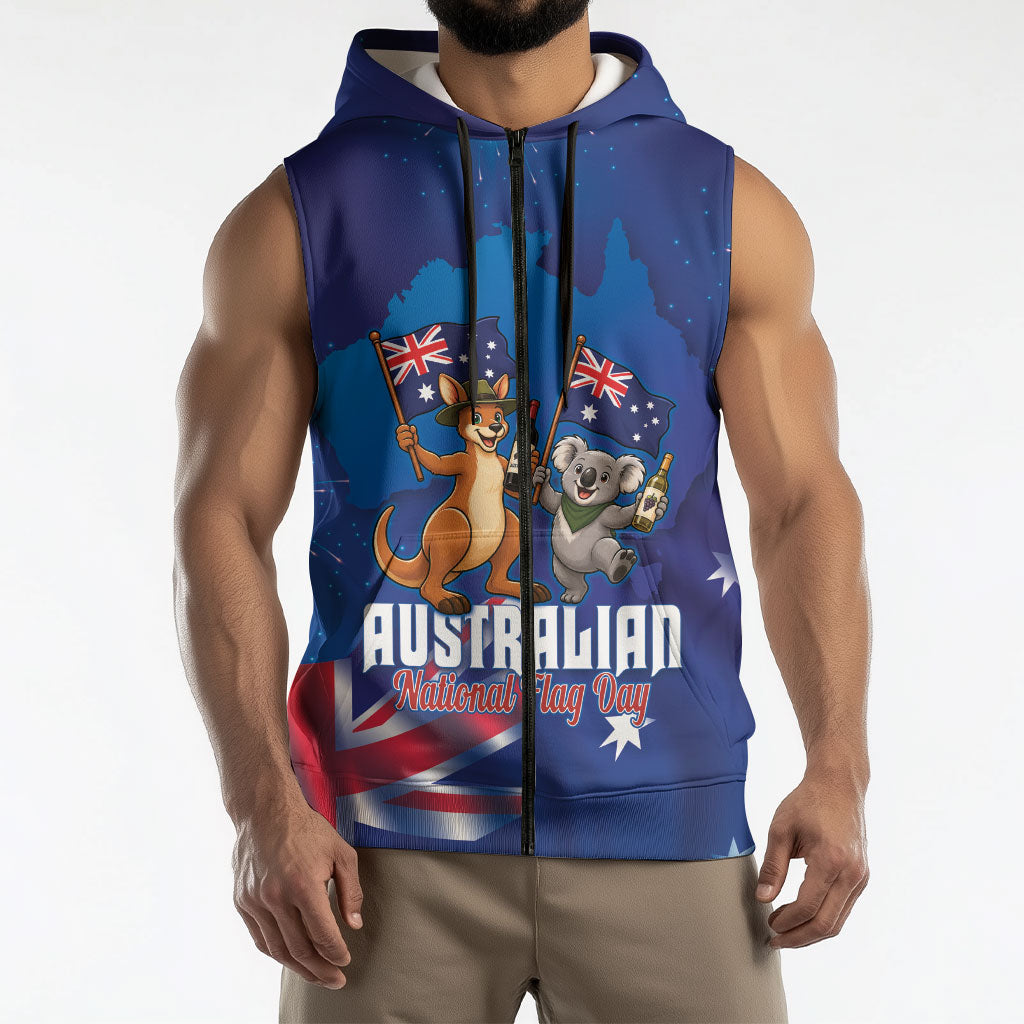 Australian National Flag Day Personalised Sleeveless Zip Hoodie Funny Kangaroo Koala Aussie Proud