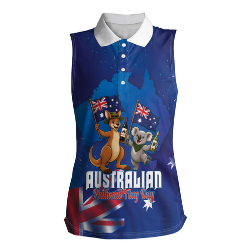 Australian National Flag Day Personalised Women Sleeveless Polo Shirt Funny Kangaroo Koala Aussie Proud