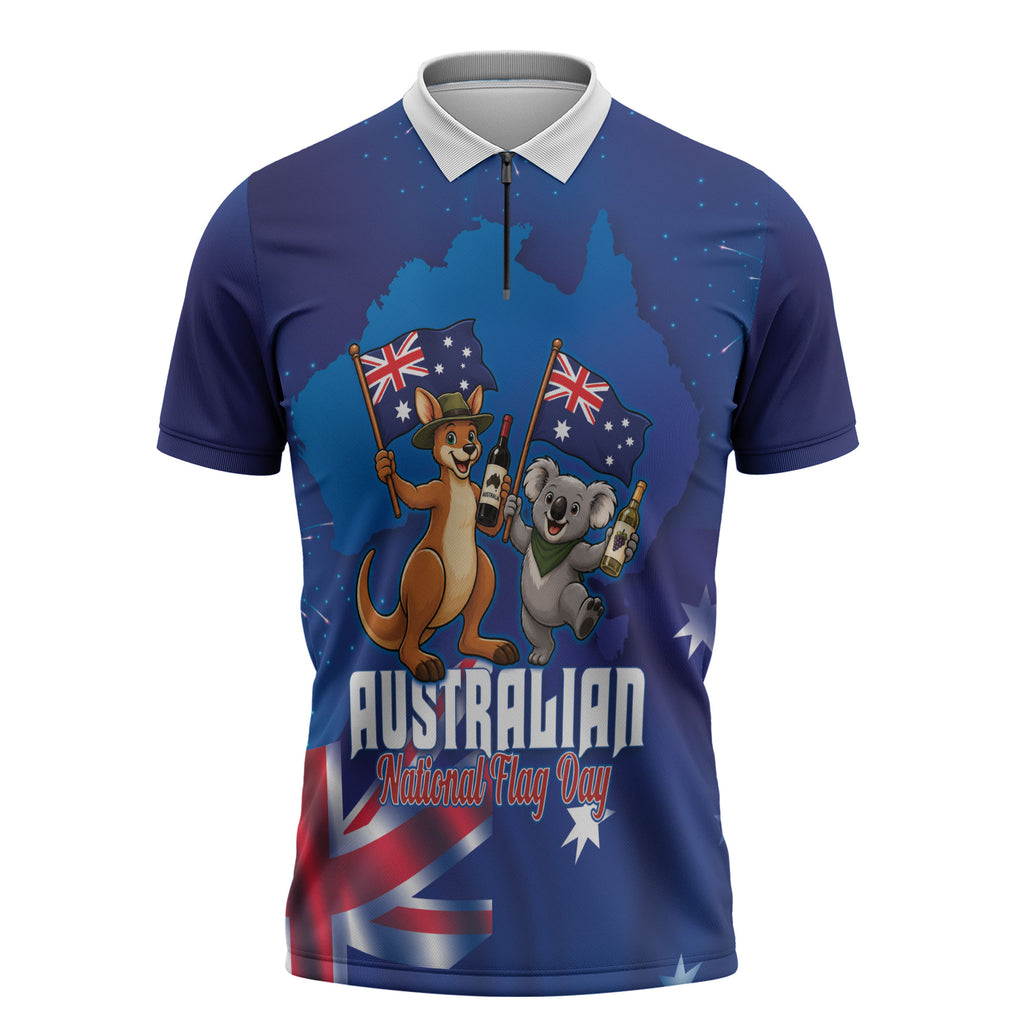 Australian National Flag Day Personalised Zipper Polo Shirt Funny Kangaroo Koala Aussie Proud