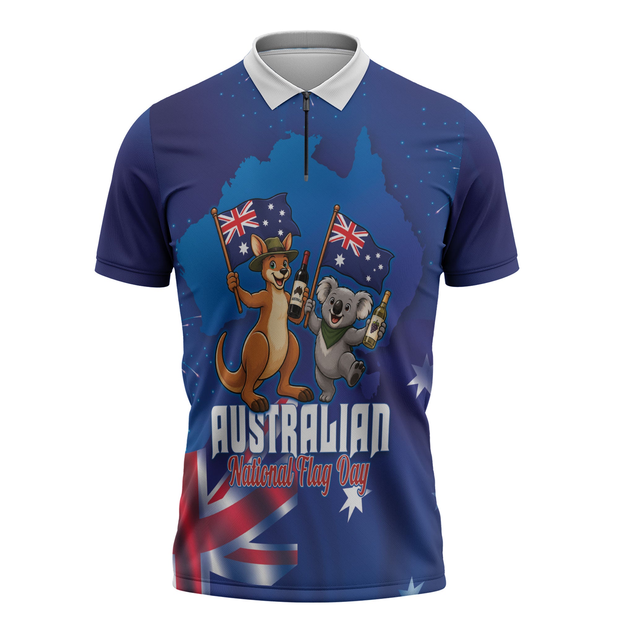 Australian National Flag Day Personalised Zipper Polo Shirt Funny Kangaroo Koala Aussie Proud