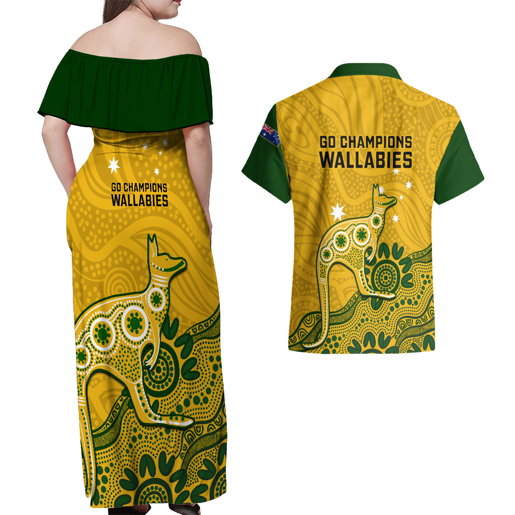 australia-rugby-couples-matching-off-shoulder-maxi-dress-and-hawaiian-shirt-wallabies-2023-kangaroo-indigenous-art