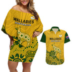 australia-rugby-couples-matching-off-shoulder-short-dress-and-hawaiian-shirt-wallabies-2023-kangaroo-indigenous-art