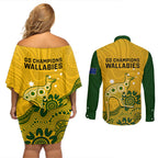 australia-rugby-couples-matching-off-shoulder-short-dress-and-long-sleeve-button-shirts-wallabies-2023-kangaroo-indigenous-art