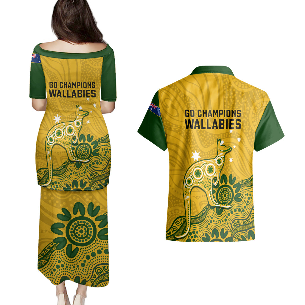 australia-rugby-couples-matching-puletasi-dress-and-hawaiian-shirt-wallabies-2023-kangaroo-indigenous-art
