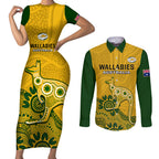 australia-rugby-couples-matching-short-sleeve-bodycon-dress-and-long-sleeve-button-shirts-wallabies-2023-kangaroo-indigenous-art