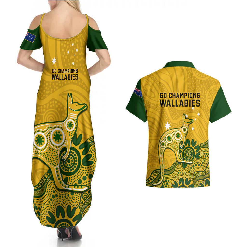 australia-rugby-couples-matching-summer-maxi-dress-and-hawaiian-shirt-wallabies-2023-kangaroo-indigenous-art