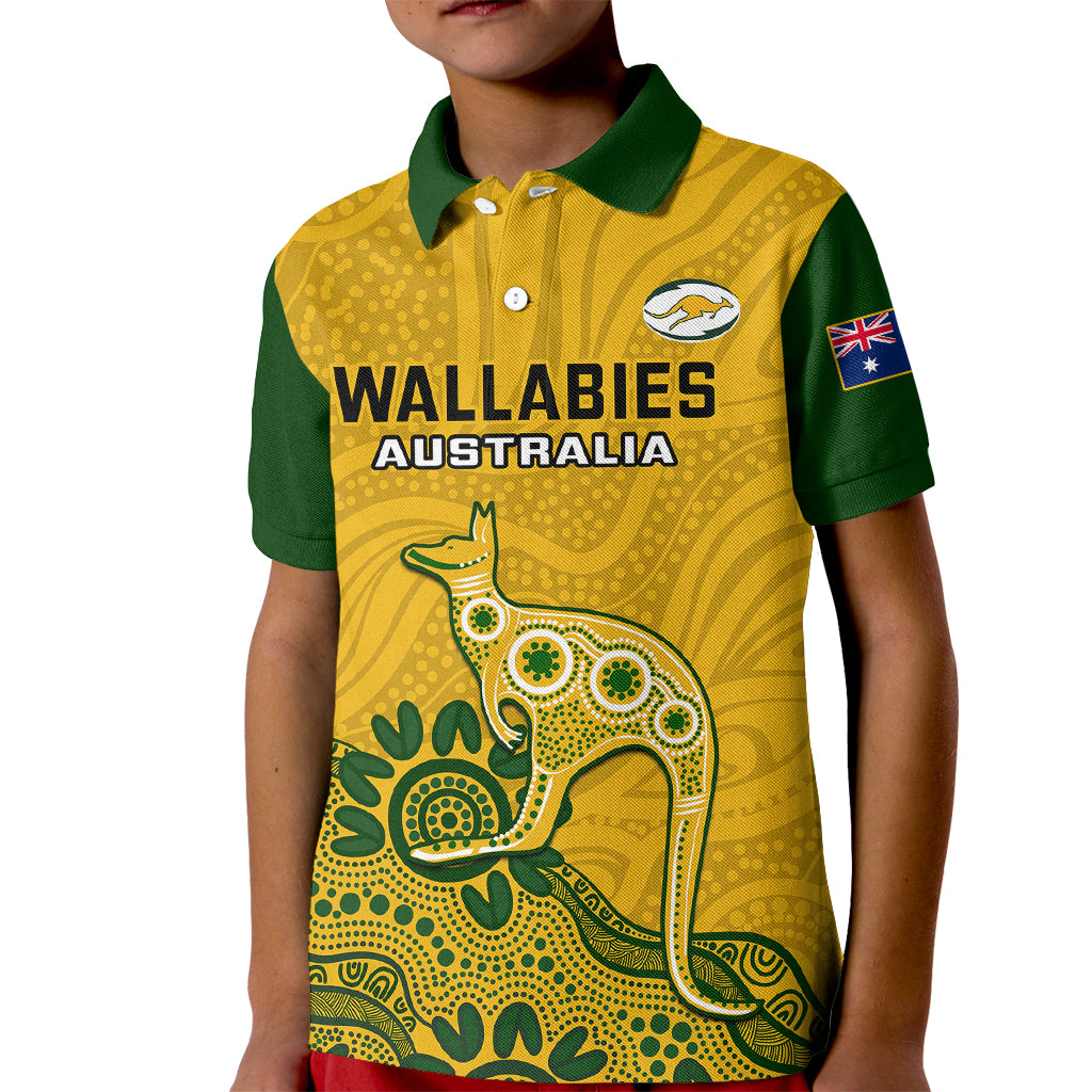 australia-rugby-kid-polo-shirt-wallabies-2023-kangaroo-indigenous-art