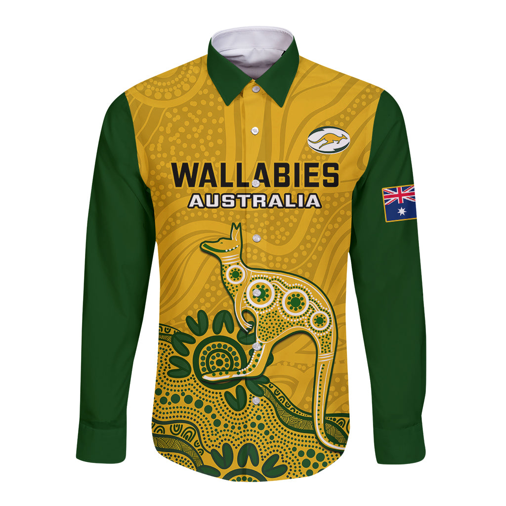 australia-rugby-long-sleeve-button-shirt-wallabies-2023-kangaroo-indigenous-art