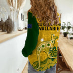 Australia Rugby Women Casual Shirt Wallabies 2023 Kangaroo Indigenous Art LT14