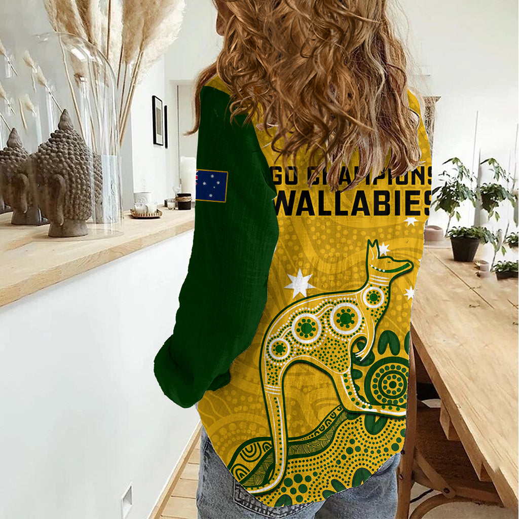 Australia Rugby Women Casual Shirt Wallabies 2023 Kangaroo Indigenous Art LT14