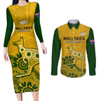 custom-australia-rugby-couples-matching-long-sleeve-bodycon-dress-and-long-sleeve-button-shirts-wallabies-2023-kangaroo-indigenous-art
