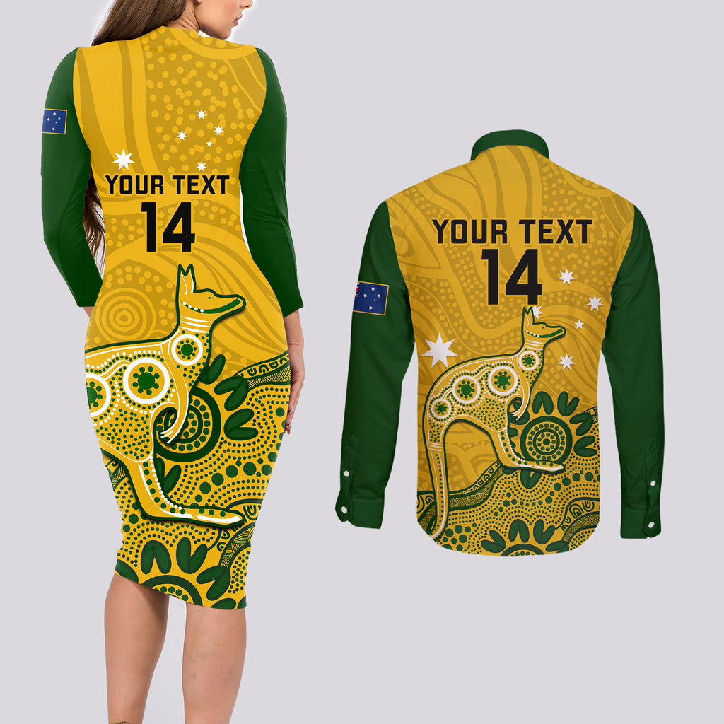 custom-australia-rugby-couples-matching-long-sleeve-bodycon-dress-and-long-sleeve-button-shirts-wallabies-2023-kangaroo-indigenous-art