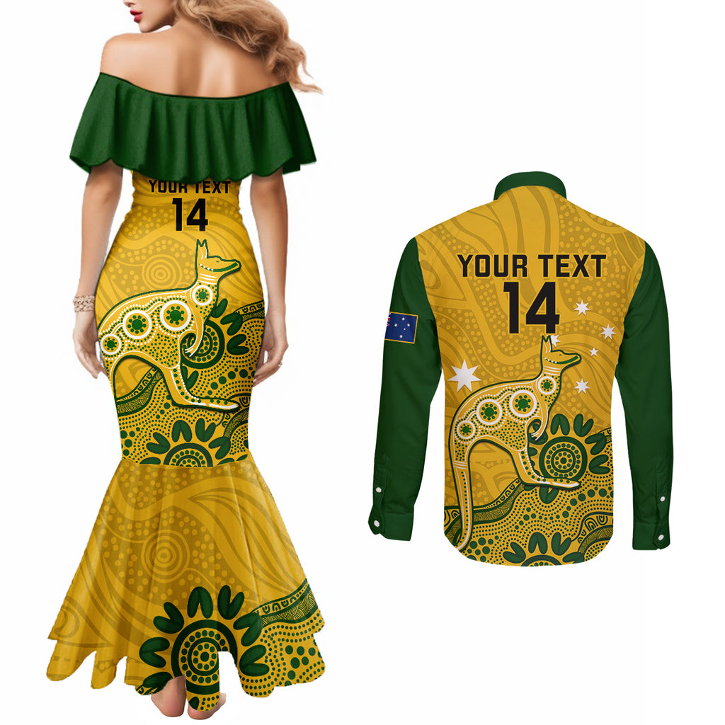 custom-australia-rugby-couples-matching-mermaid-dress-and-long-sleeve-button-shirts-wallabies-2023-kangaroo-indigenous-art