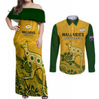 custom-australia-rugby-couples-matching-off-shoulder-maxi-dress-and-long-sleeve-button-shirts-wallabies-2023-kangaroo-indigenous-art