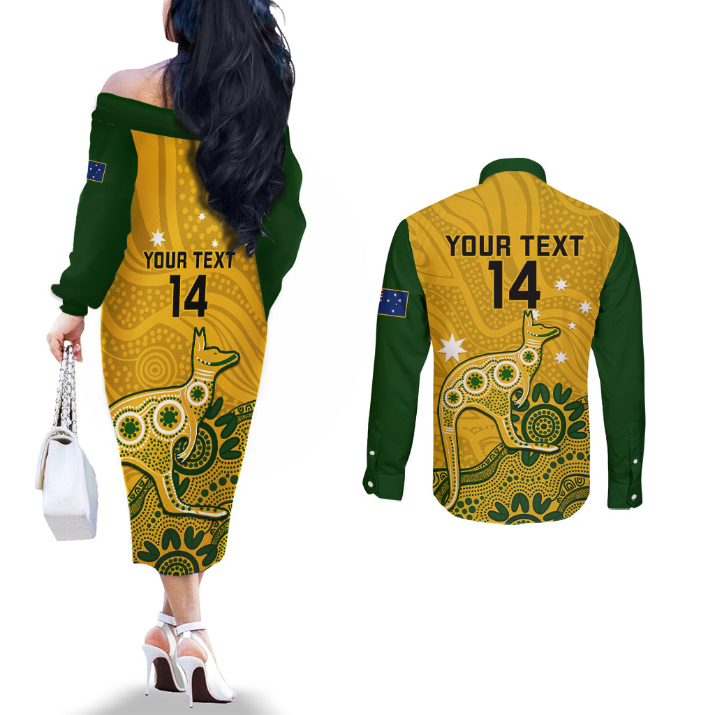 custom-australia-rugby-couples-matching-off-the-shoulder-long-sleeve-dress-and-long-sleeve-button-shirts-wallabies-2023-kangaroo-indigenous-art