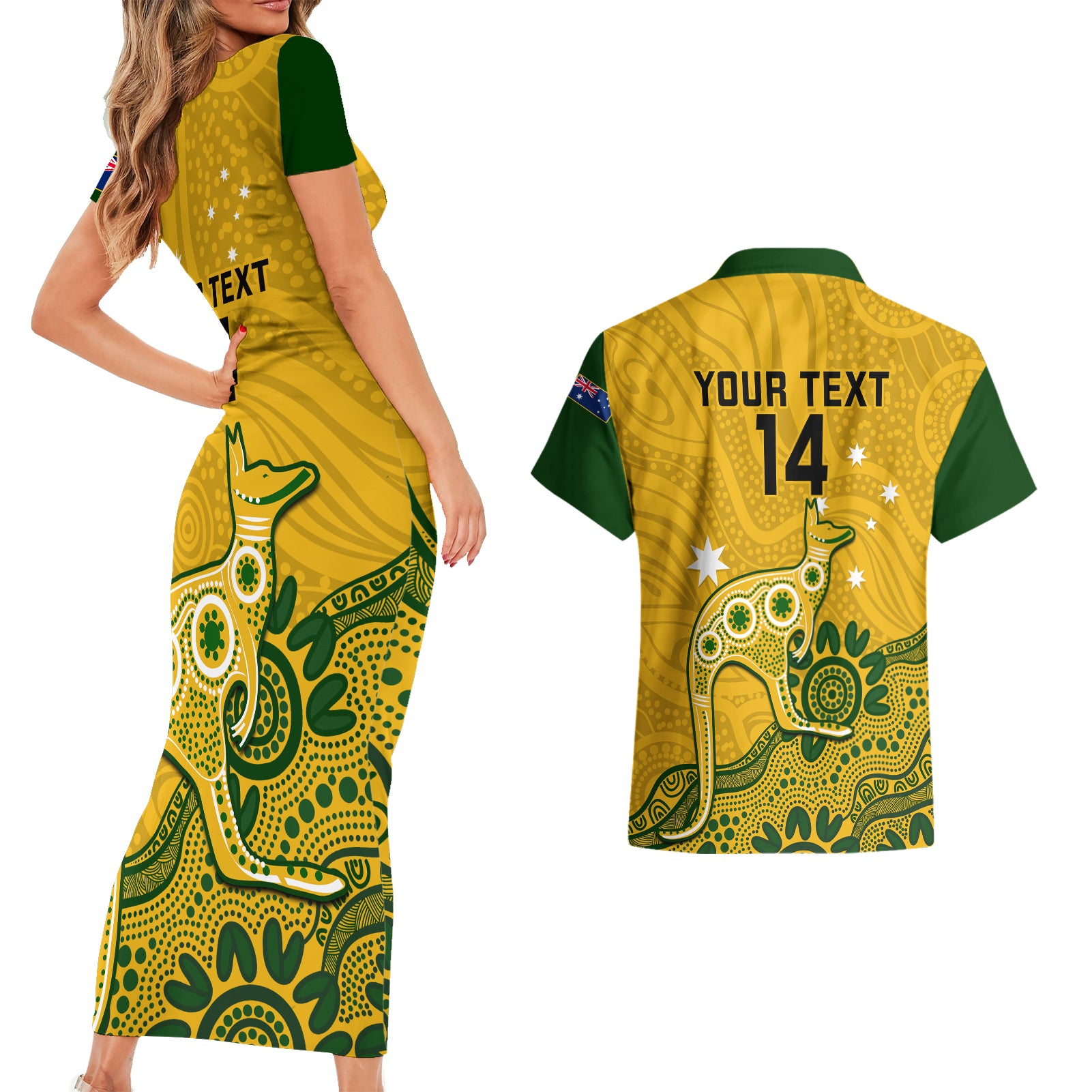 custom-australia-rugby-couples-matching-short-sleeve-bodycon-dress-and-hawaiian-shirt-wallabies-2023-kangaroo-indigenous-art