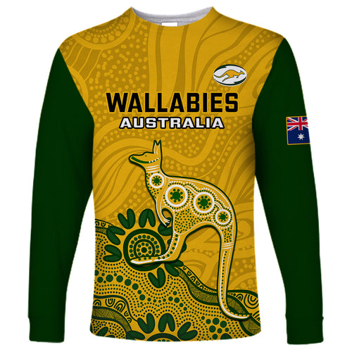custom-australia-rugby-long-sleeve-shirt-wallabies-2023-kangaroo-indigenous-art