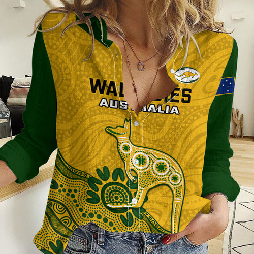 Custom Australia Rugby Women Casual Shirt Wallabies 2023 Kangaroo Indigenous Art LT14