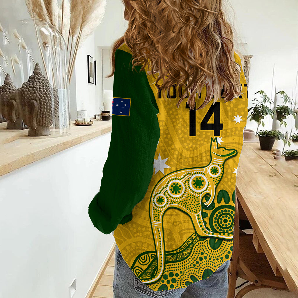 Custom Australia Rugby Women Casual Shirt Wallabies 2023 Kangaroo Indigenous Art LT14