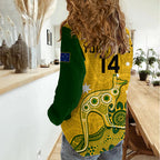 Custom Australia Rugby Women Casual Shirt Wallabies 2023 Kangaroo Indigenous Art LT14