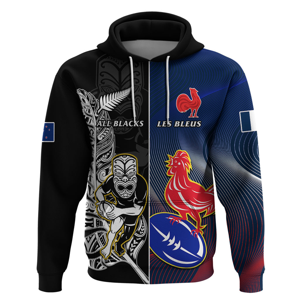 custom-new-zealand-and-france-rugby-hoodie-all-black-with-les-bleus-together-2023-world-cup