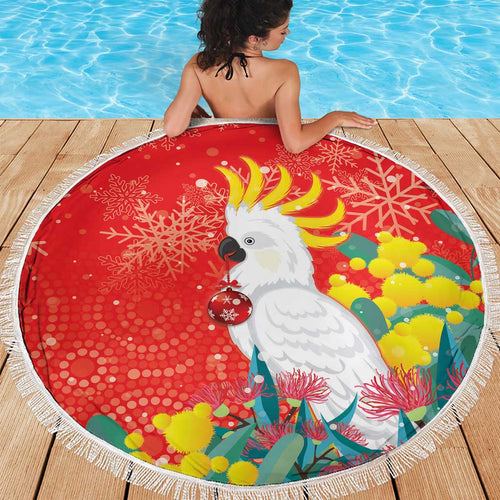 Sulphur-crested Cockatoo Christmas Beach Blanket Australia Gumtree With Golden Wattle