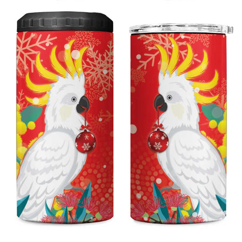 Sulphur-crested Cockatoo Christmas 4 in 1 Can Cooler Tumbler Australia Gumtree With Golden Wattle