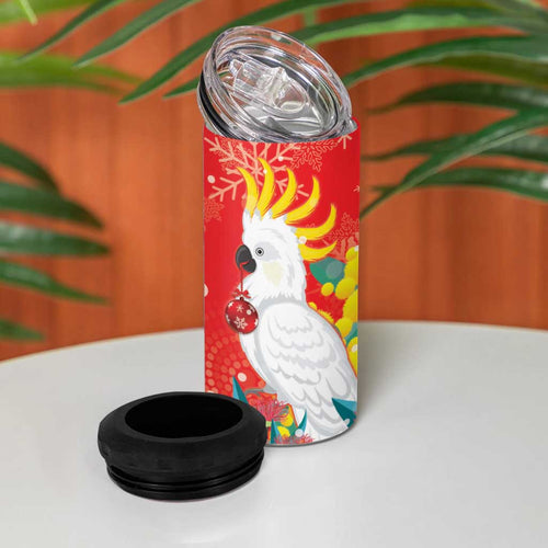Sulphur-crested Cockatoo Christmas 4 in 1 Can Cooler Tumbler Australia Gumtree With Golden Wattle