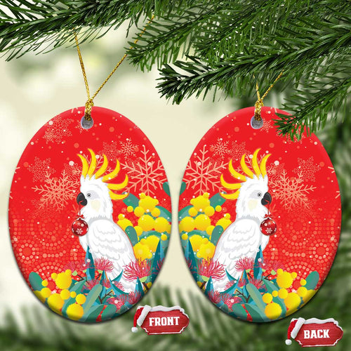 Sulphur-crested Cockatoo Christmas Ceramic Ornament Australia Gumtree With Golden Wattle