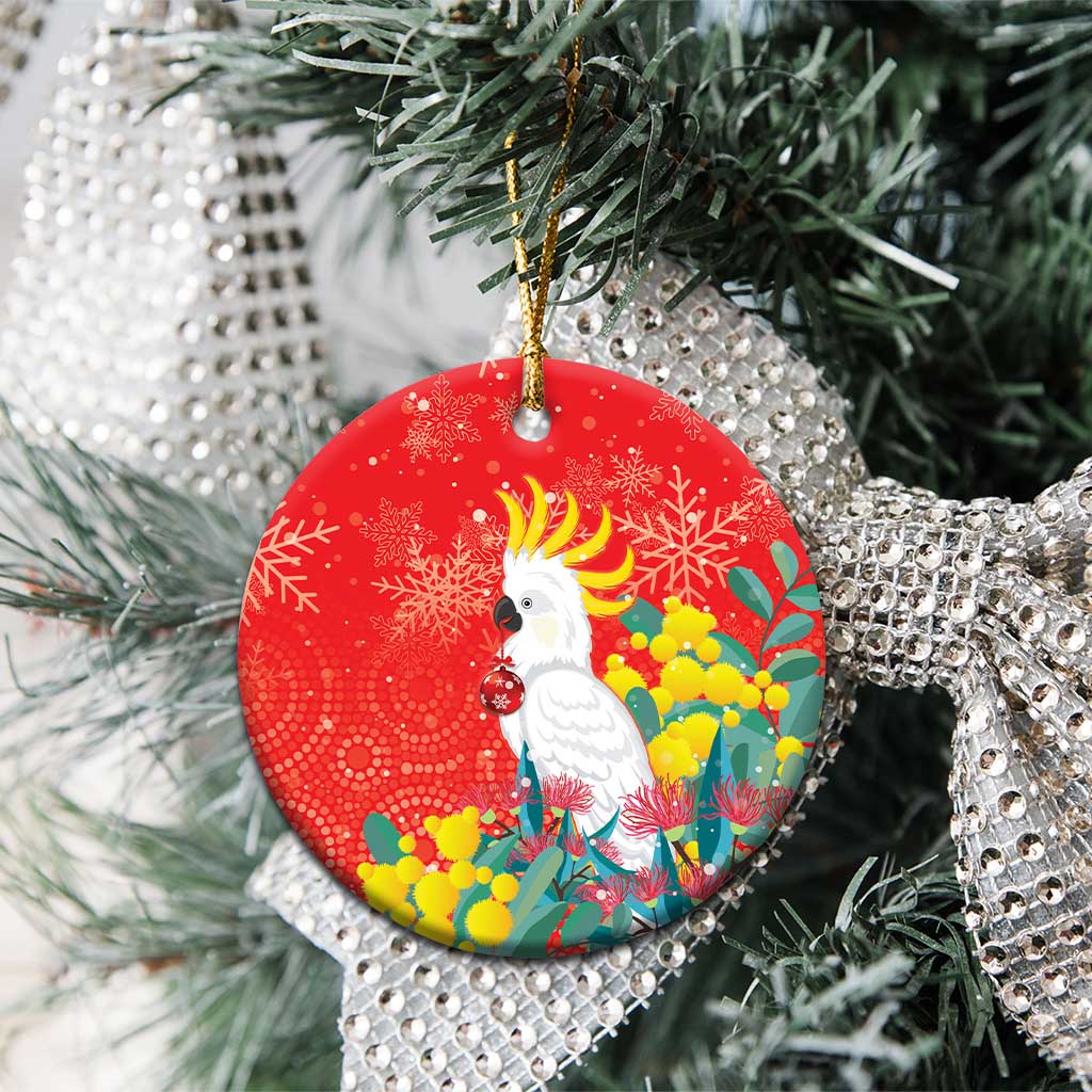 Sulphur-crested Cockatoo Christmas Ceramic Ornament Australia Gumtree With Golden Wattle