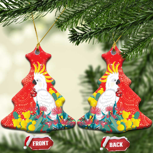 Sulphur-crested Cockatoo Christmas Ceramic Ornament Australia Gumtree With Golden Wattle
