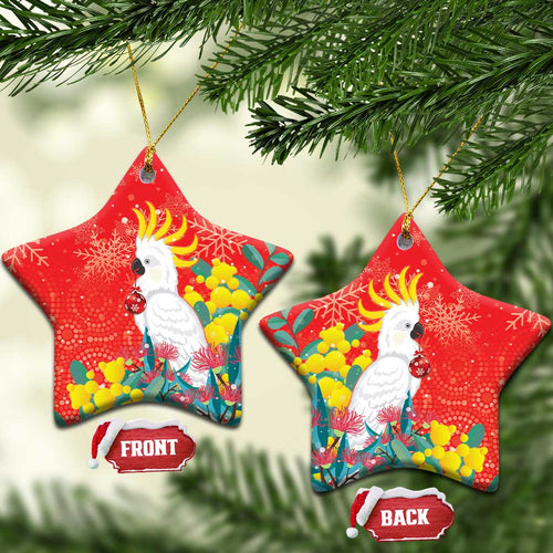 Sulphur-crested Cockatoo Christmas Ceramic Ornament Australia Gumtree With Golden Wattle