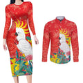Sulphur-crested Cockatoo Christmas Couples Matching Long Sleeve Bodycon Dress and Long Sleeve Button Shirt Australia Gumtree With Golden Wattle