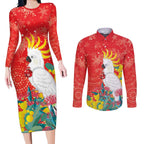 Sulphur-crested Cockatoo Christmas Couples Matching Long Sleeve Bodycon Dress and Long Sleeve Button Shirt Australia Gumtree With Golden Wattle