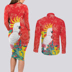 Sulphur-crested Cockatoo Christmas Couples Matching Long Sleeve Bodycon Dress and Long Sleeve Button Shirt Australia Gumtree With Golden Wattle