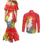 Sulphur-crested Cockatoo Christmas Couples Matching Mermaid Dress and Long Sleeve Button Shirt Australia Gumtree With Golden Wattle