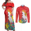 Sulphur-crested Cockatoo Christmas Couples Matching Off Shoulder Maxi Dress and Long Sleeve Button Shirt Australia Gumtree With Golden Wattle