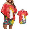 Sulphur-crested Cockatoo Christmas Couples Matching Off Shoulder Short Dress and Hawaiian Shirt Australia Gumtree With Golden Wattle