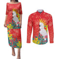 Sulphur-crested Cockatoo Christmas Couples Matching Puletasi and Long Sleeve Button Shirt Australia Gumtree With Golden Wattle