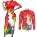 Sulphur-crested Cockatoo Christmas Couples Matching Short Sleeve Bodycon Dress and Long Sleeve Button Shirt Australia Gumtree With Golden Wattle