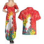 Sulphur-crested Cockatoo Christmas Couples Matching Summer Maxi Dress and Hawaiian Shirt Australia Gumtree With Golden Wattle