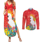 Sulphur-crested Cockatoo Christmas Couples Matching Summer Maxi Dress and Long Sleeve Button Shirt Australia Gumtree With Golden Wattle